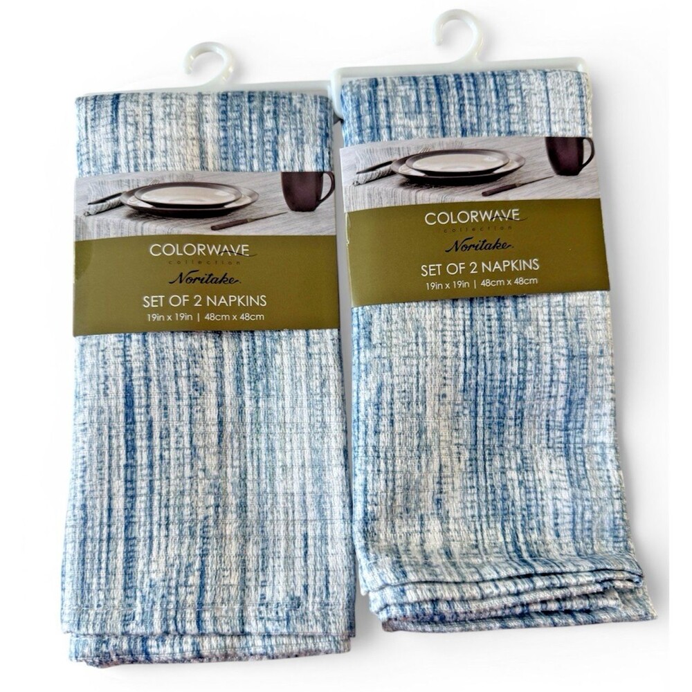 Noritake Colorwave Fabric Napkins Weave Blue 19x19 Inch Set of 4 Machine Wash